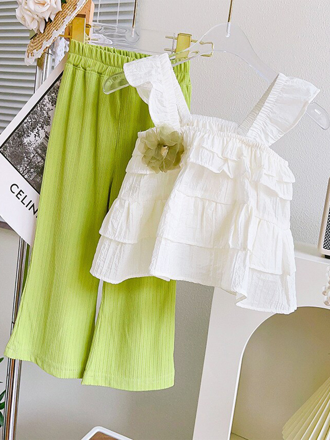 

INCLUD Girls Sleeveless Layered Top With Trousers, Green