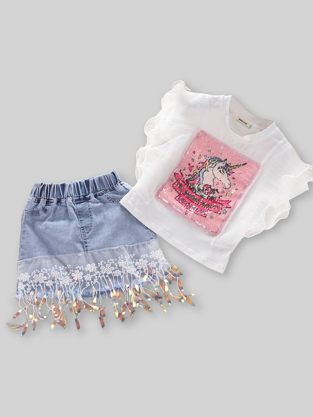 

INCLUD Girls Embellished Top with Skirt, White