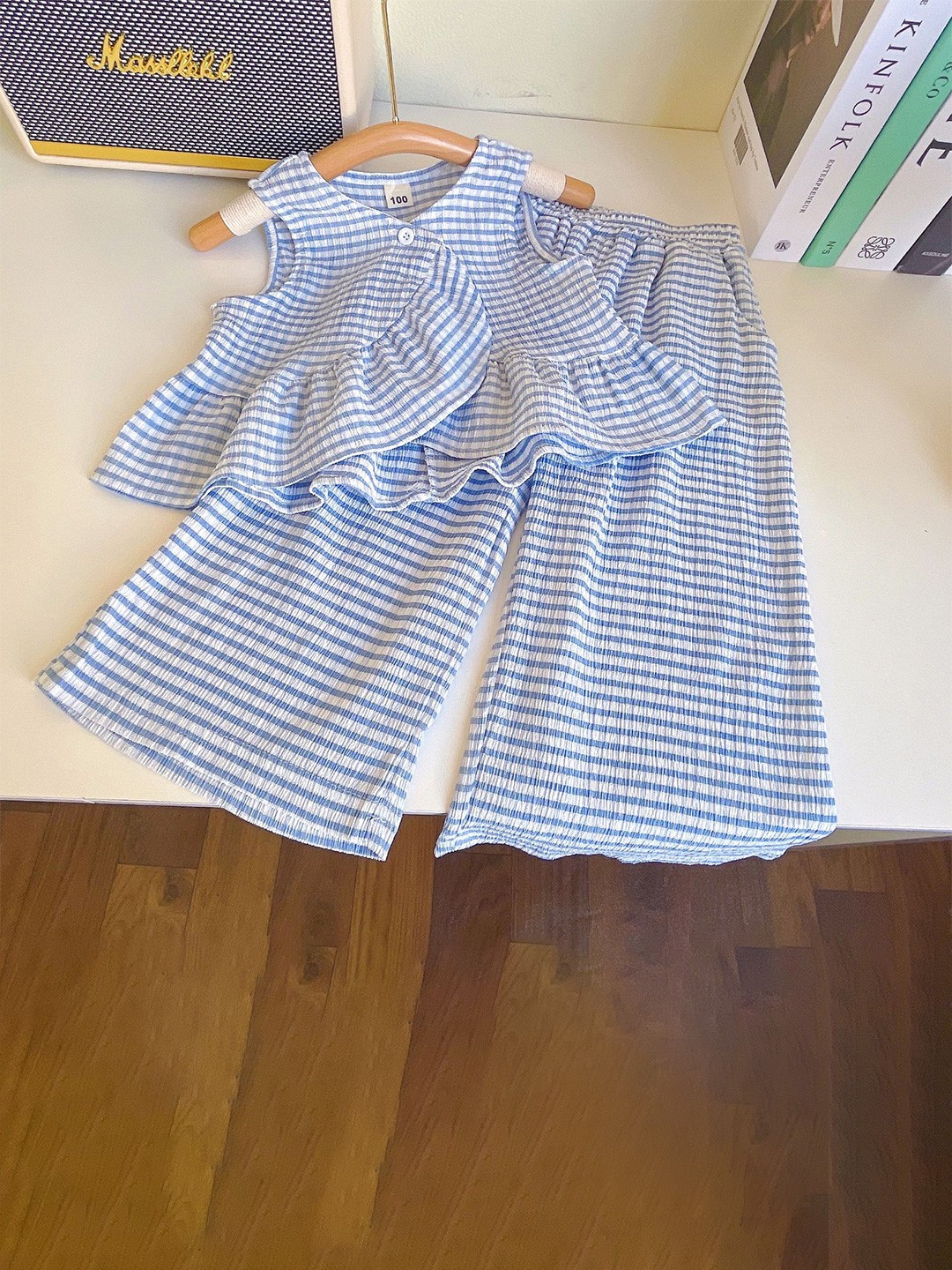 

INCLUD Girls Sleeveless Stripe Top With Wide Leg Pants, Blue