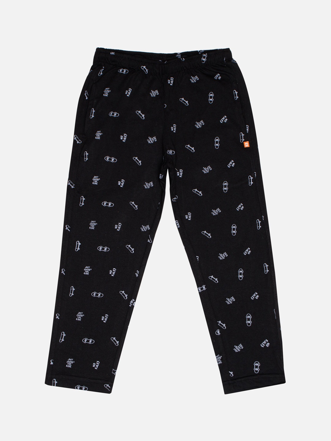 

Bodycare Boys Conversational Printed Cotton Mid Rise Track Pant, Black
