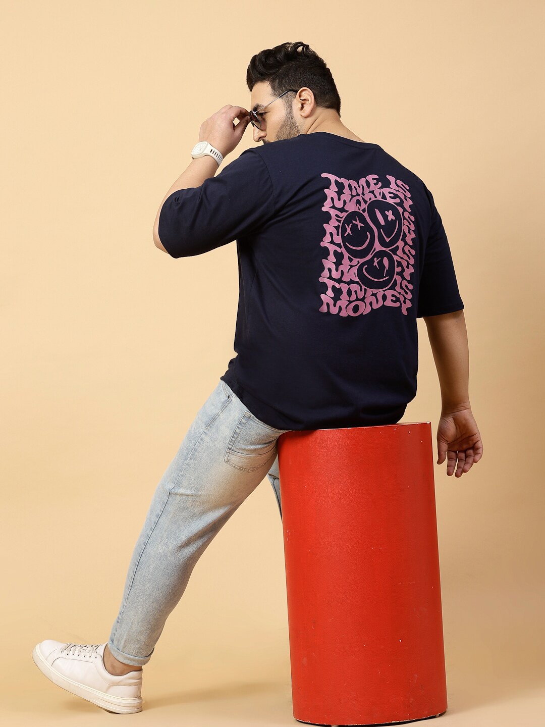 Rigo Printed Drop Shoulder Oversized T Shirt, Navy blue