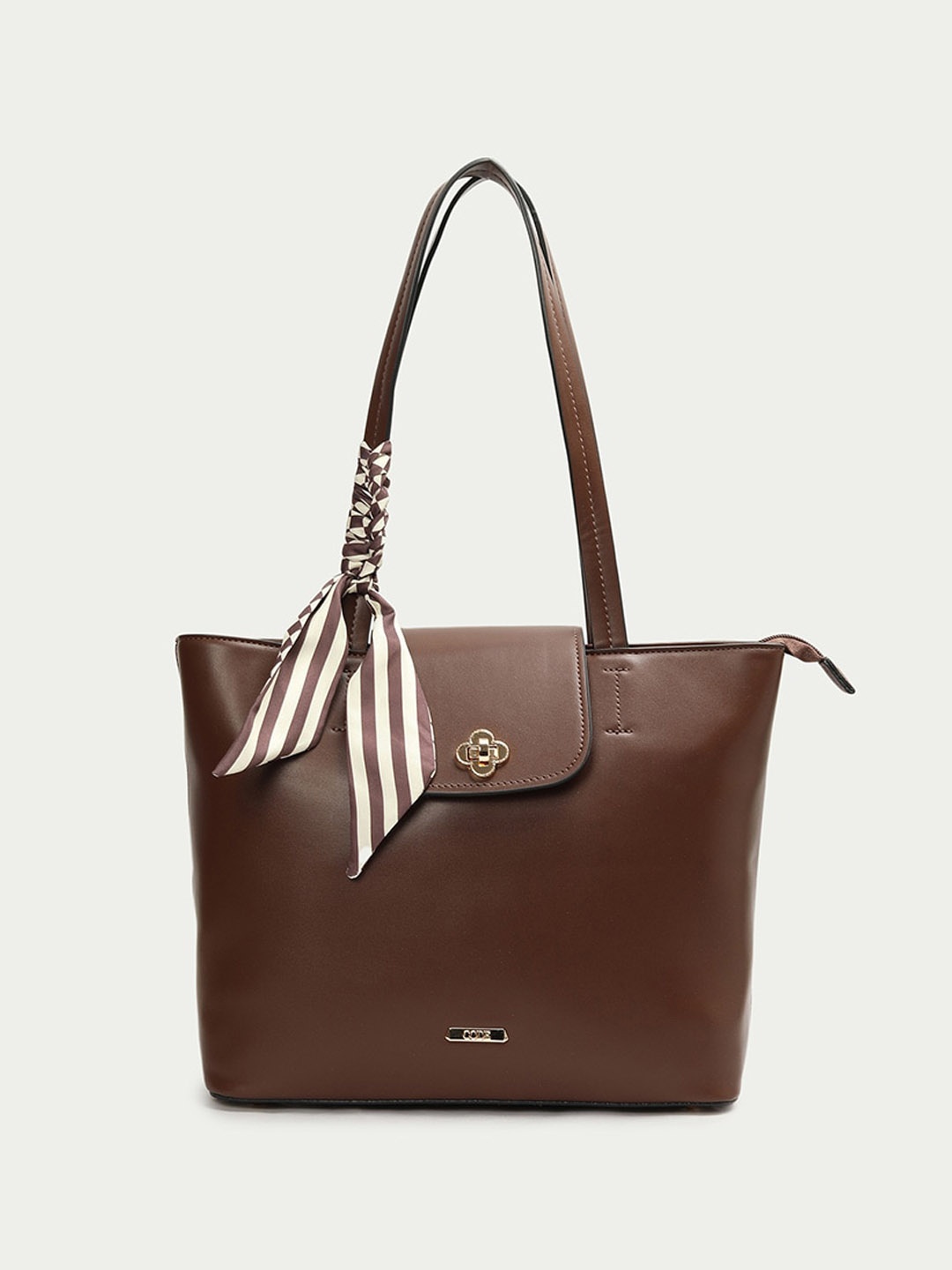 

CODE by Lifestyle PU Structured Shoulder Bag with Bow Detail, Coffee brown