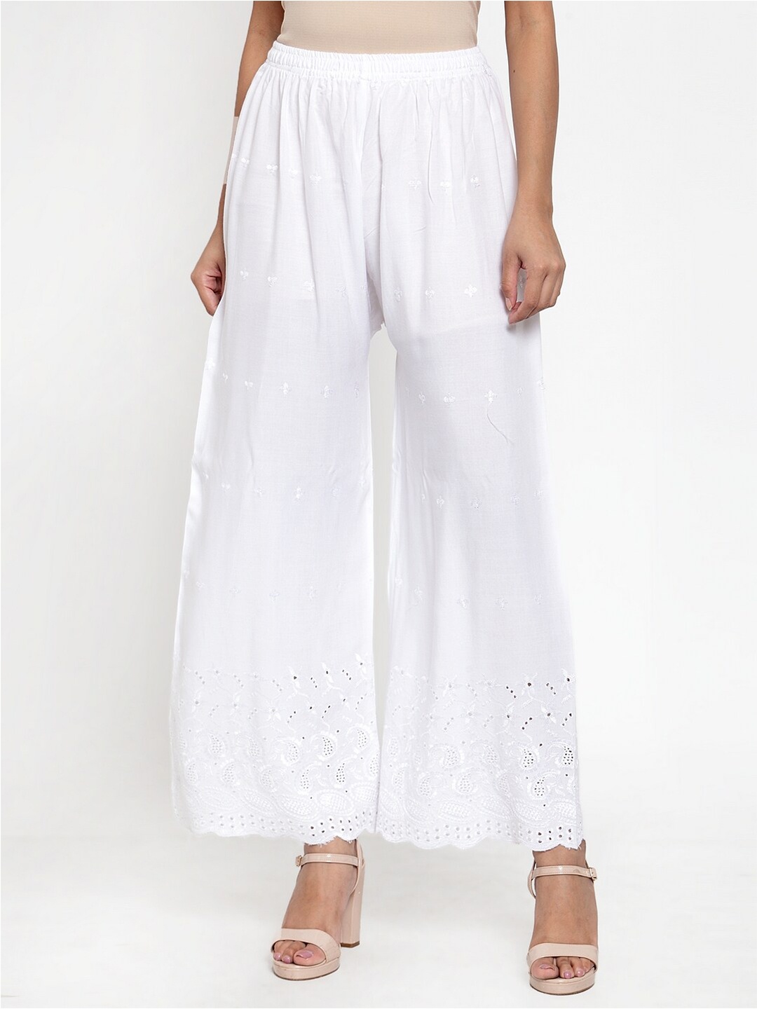 

Miaz Lifestyle Floral Embroidered Palazzo, White