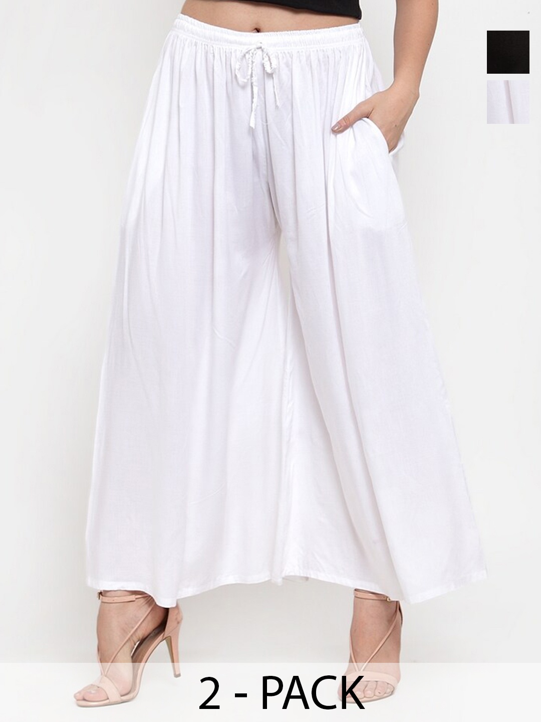 

Miaz Lifestyle Women Pack Of 2 Flared Palazzos, White