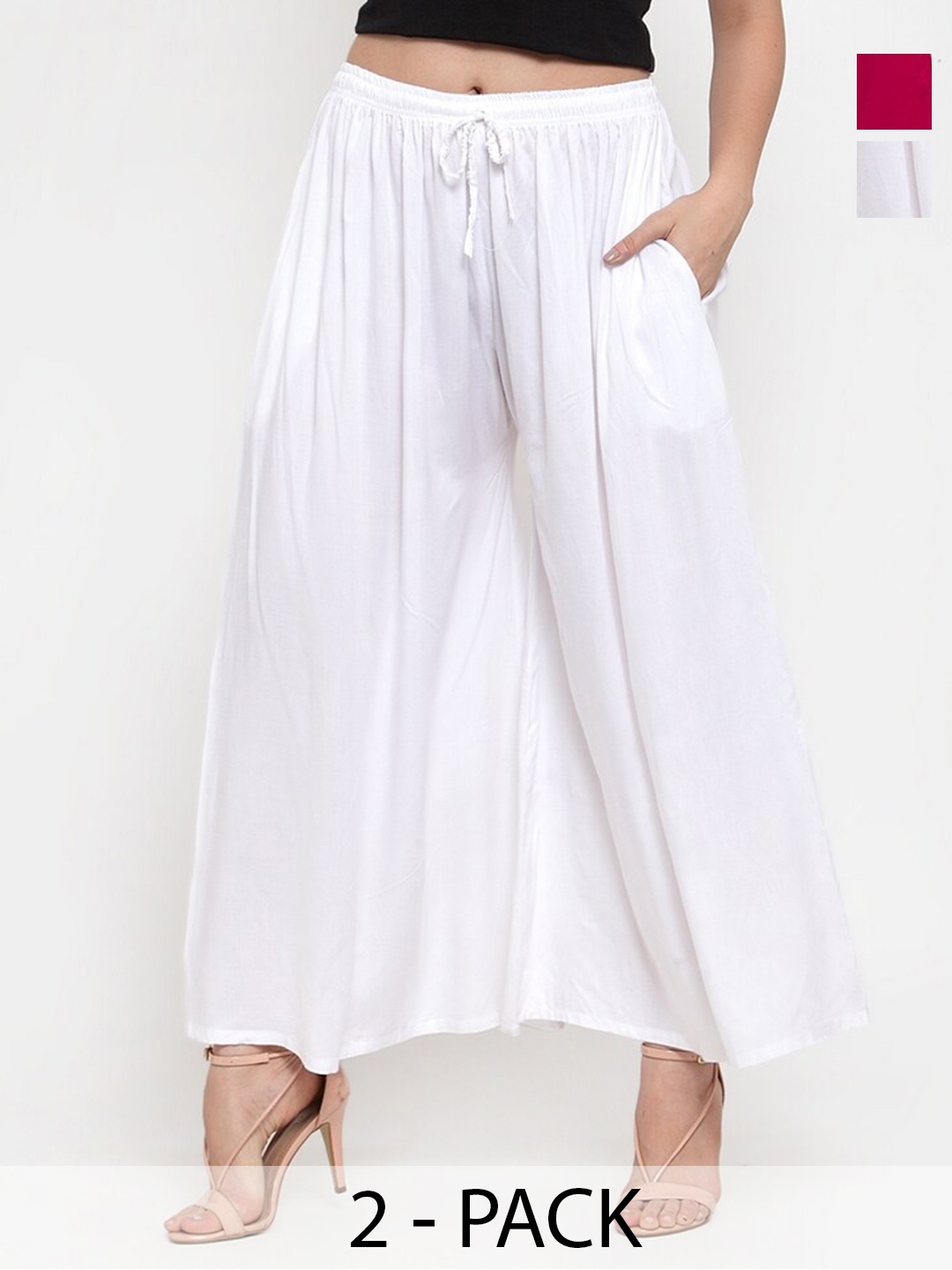 

Miaz Lifestyle Women Pack Of 2 Flared Palazzos, White