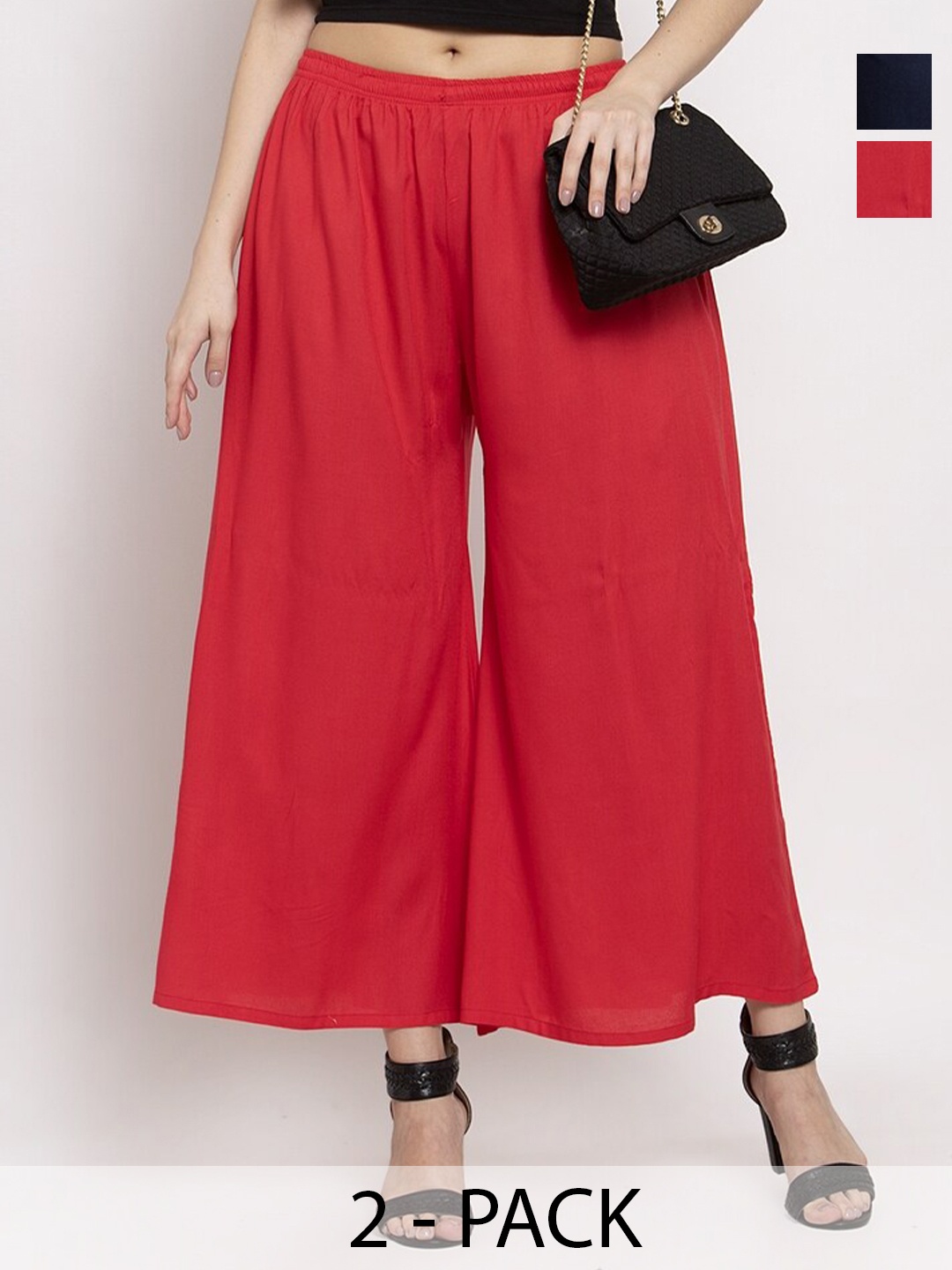 

Miaz Lifestyle Women Pack Of 2 Flared Palazzos, Red