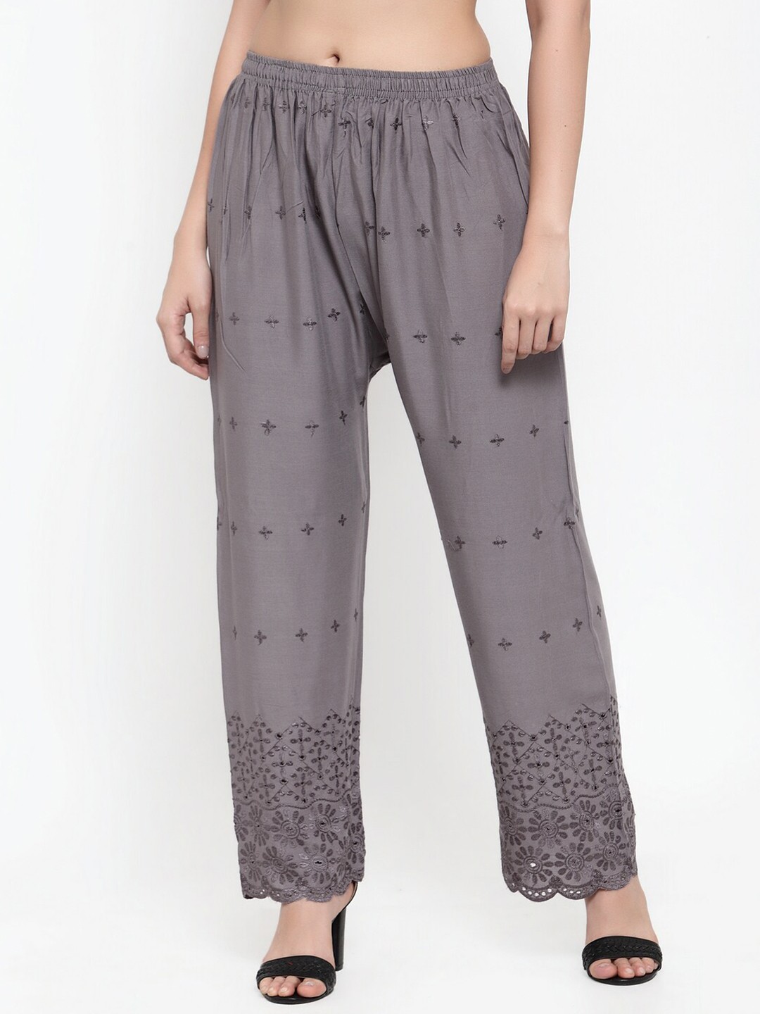

Miaz Lifestyle Women Ethnic Motifs Embroidered Palazzos, Grey