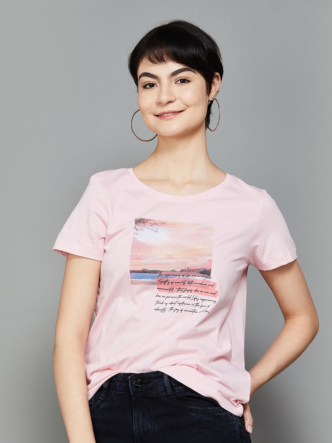 

Fame Forever by Lifestyle Print Cotton Top, Pink