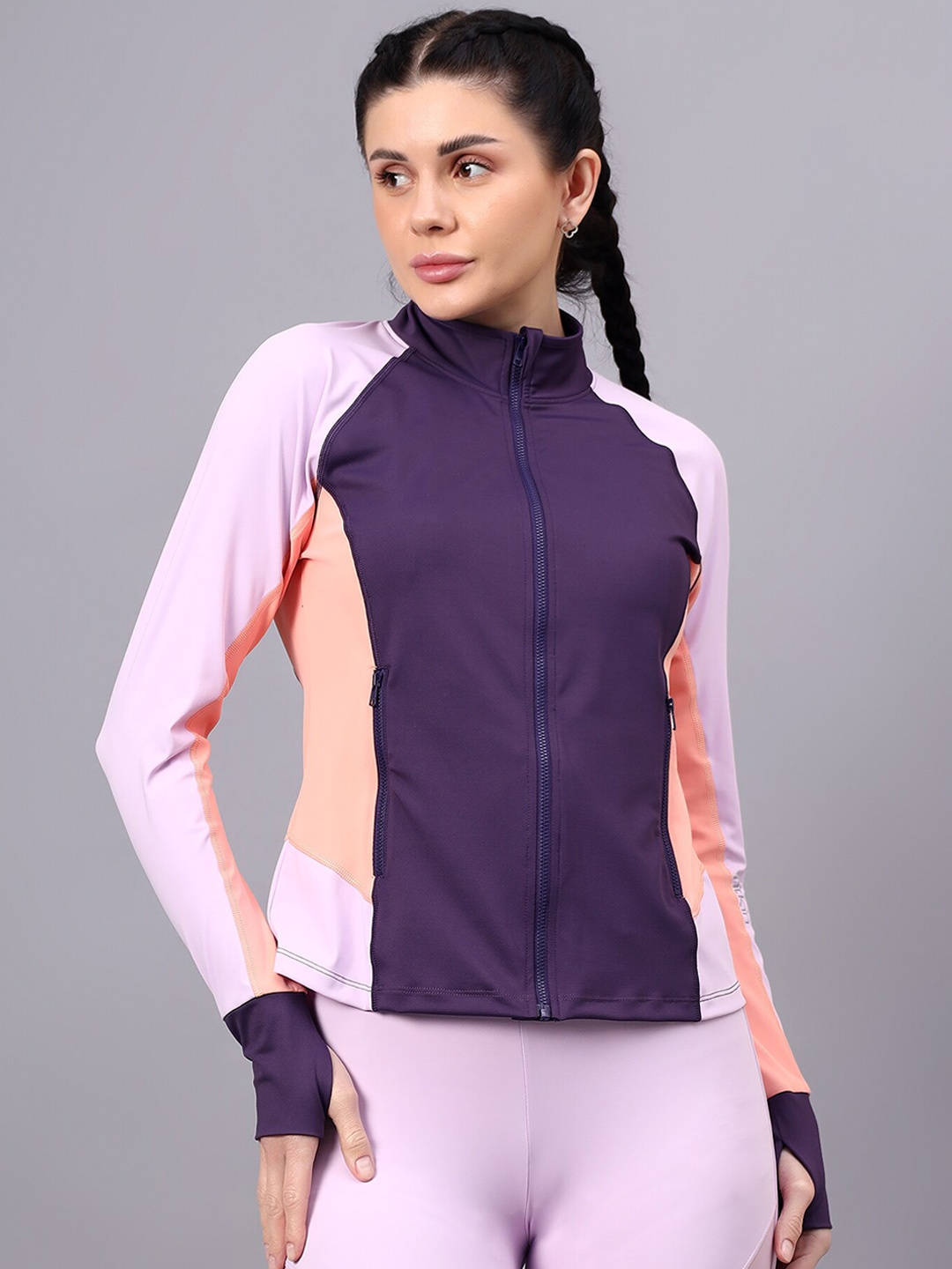 

Fitkin Women Lightweight Training or Gym Sporty Jacket with Patchwork, Purple