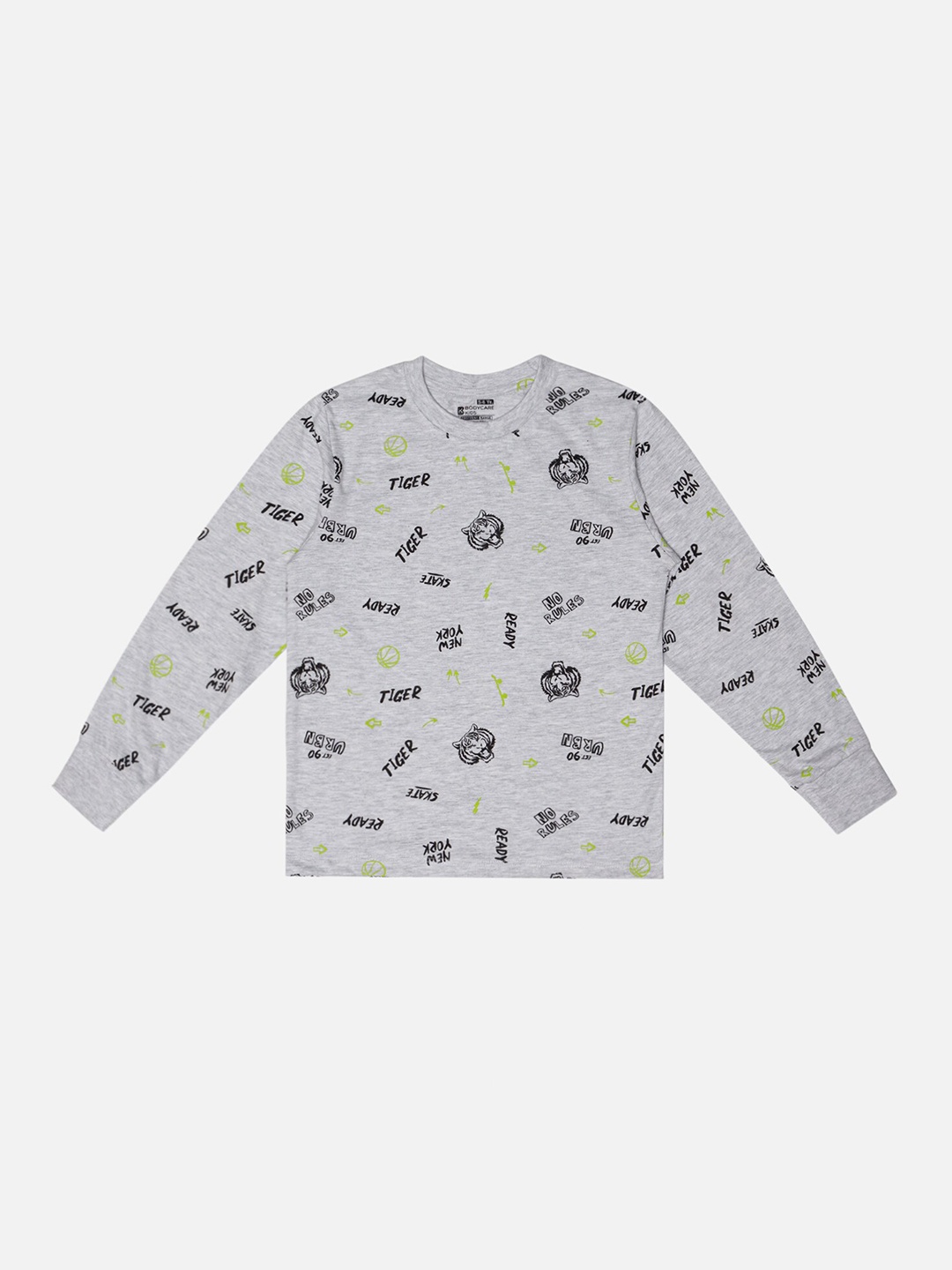 

Bodycare Boys Printed Mandarin Collar Pockets T-shirt, Grey melange