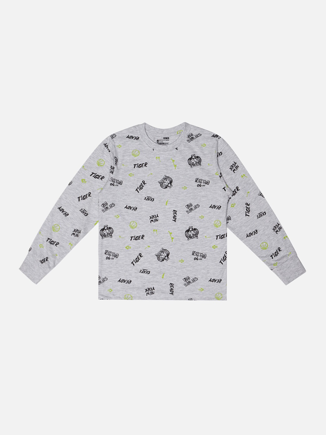 

Bodycare Boys Printed Mandarin Collar Pockets T-shirt, Grey melange