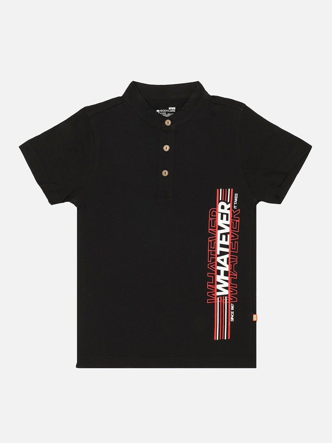 

Bodycare Boys Printed Mandarin Collar Pockets T-shirt, Black