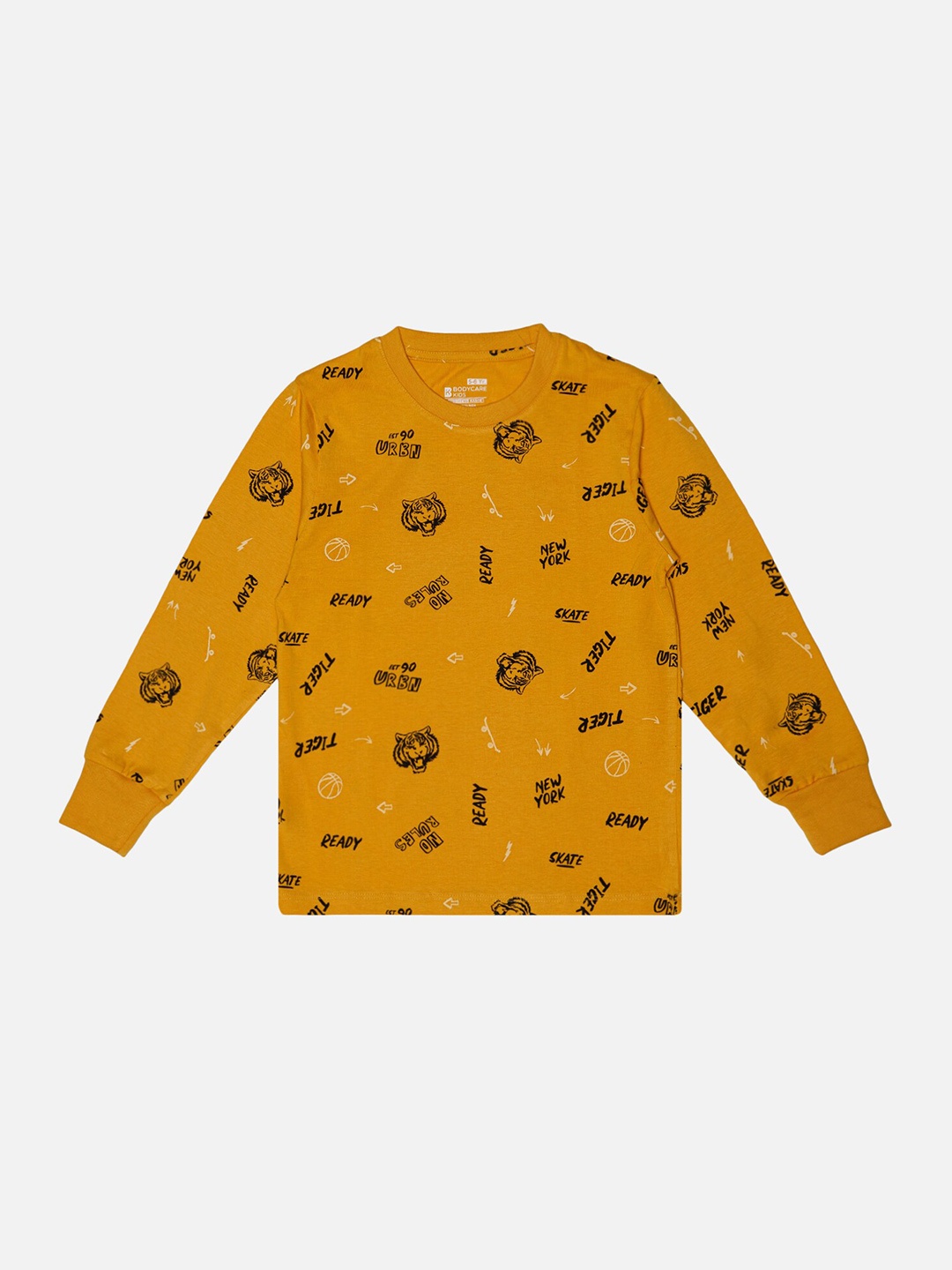

Bodycare Boys Printed Mandarin Collar Applique T-shirt, Mustard