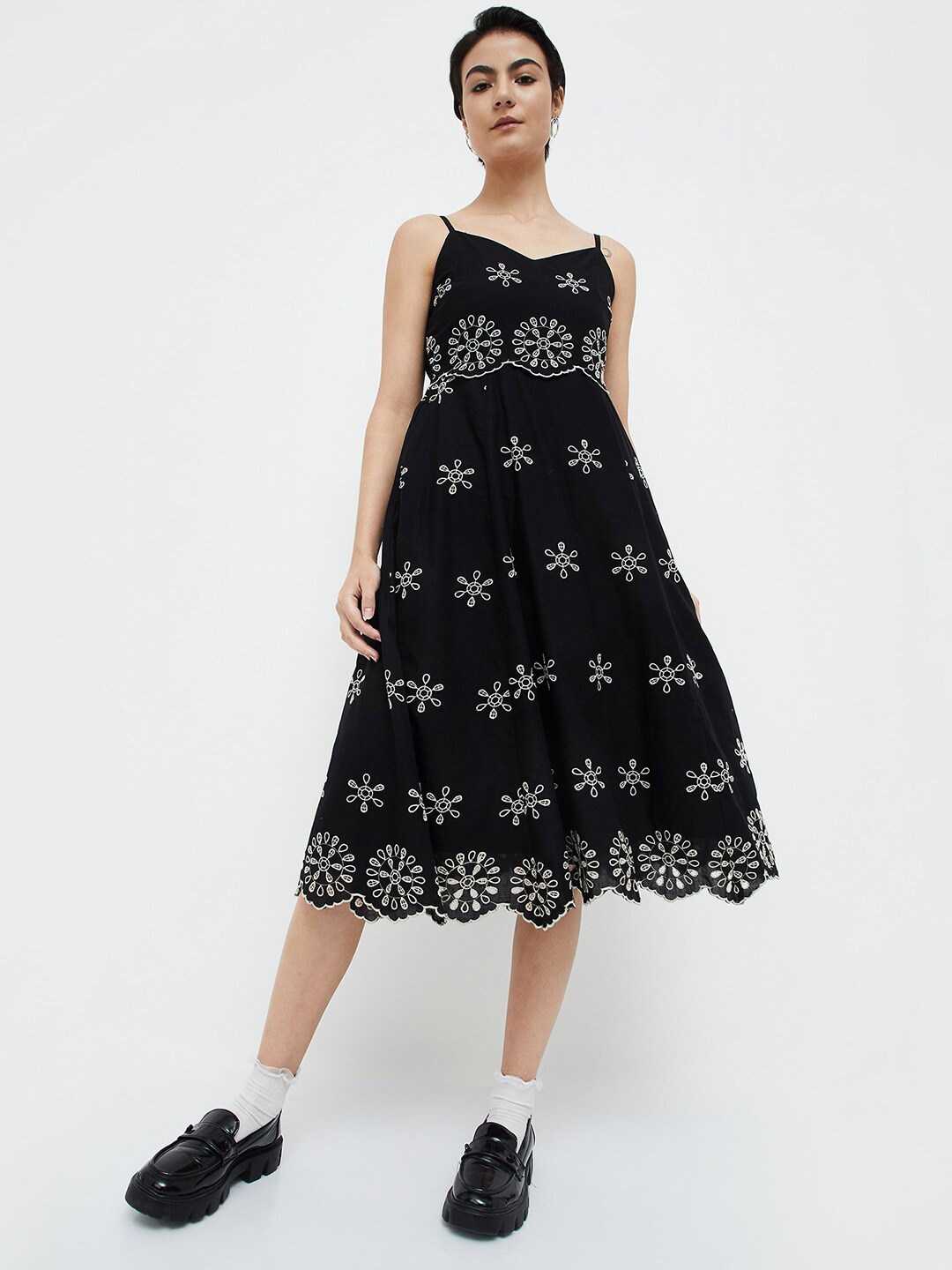 

Ginger by Lifestyle Floral Print Fit & Flare Midi Dress, Black