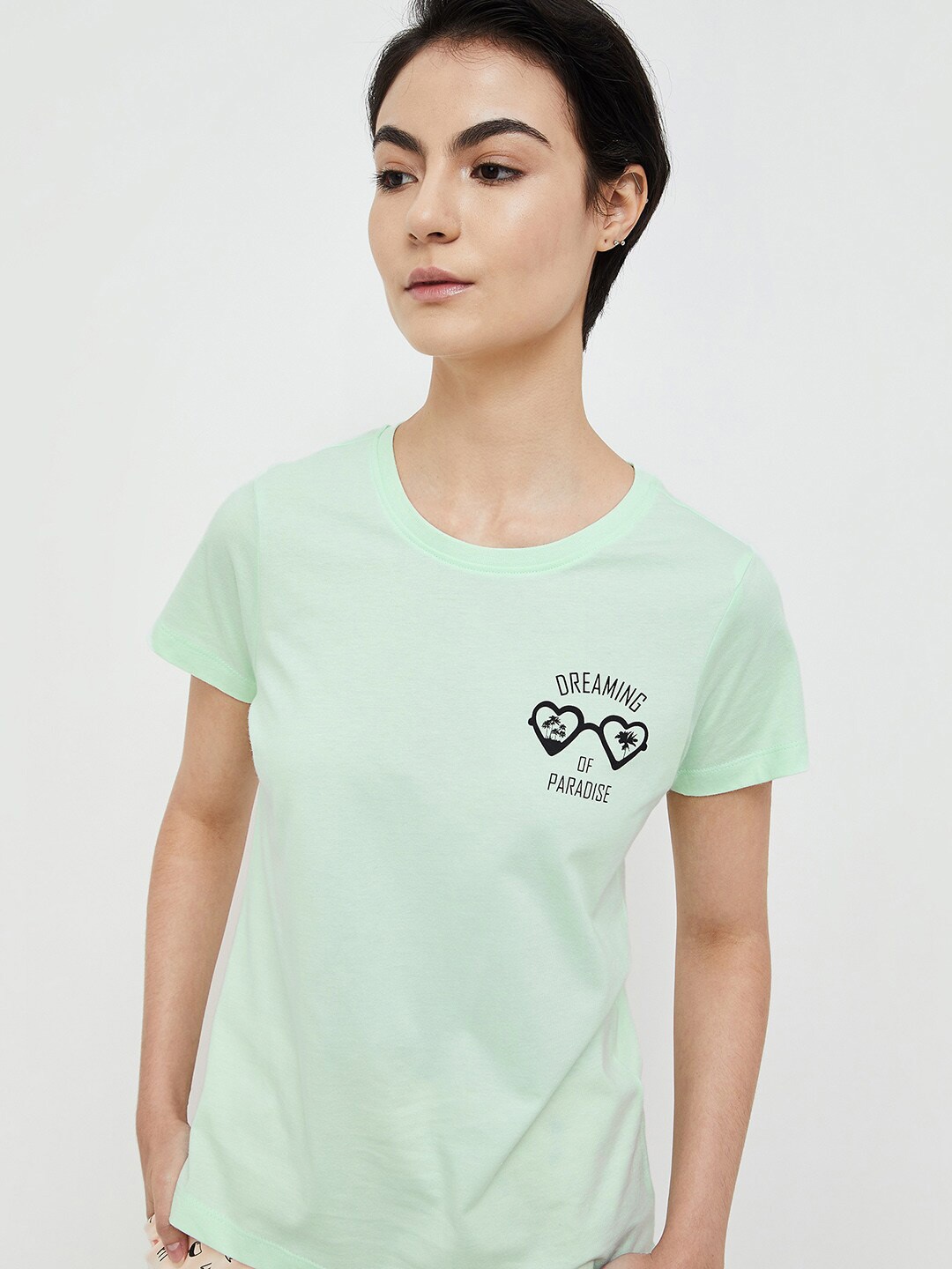 

Ginger by Lifestyle Women Typography Printed Applique T-shirt, Green