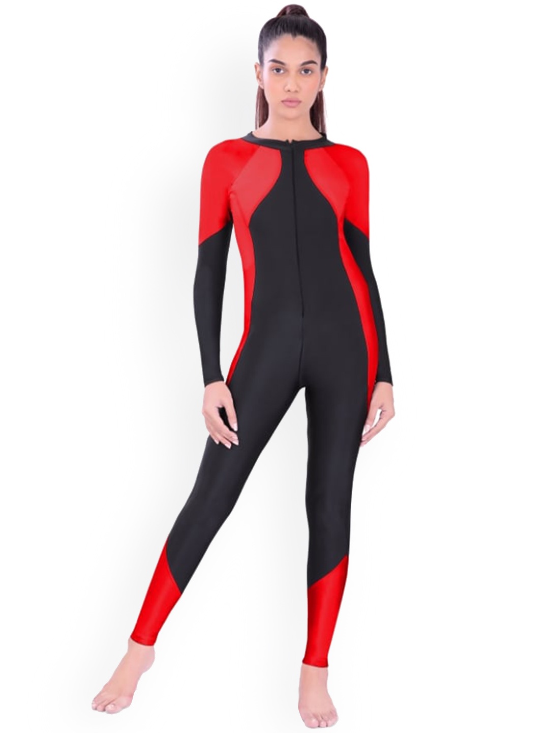 

Fiesta Clara Colorblocked Round Neck Long Sleeves Legsuit, Black
