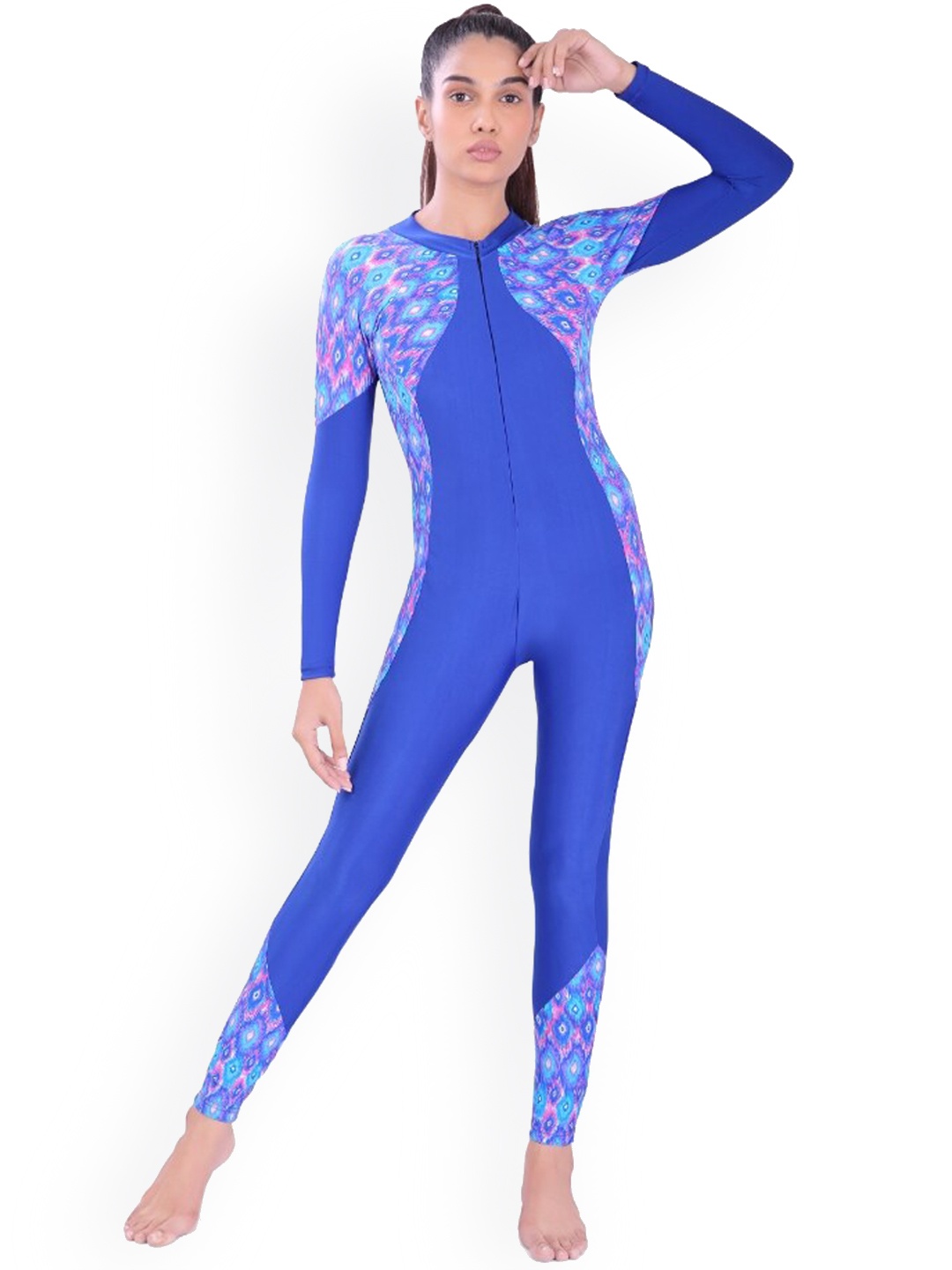 

Fiesta Clara Abstract Printed Round Neck Long Sleeves Legsuit, Blue