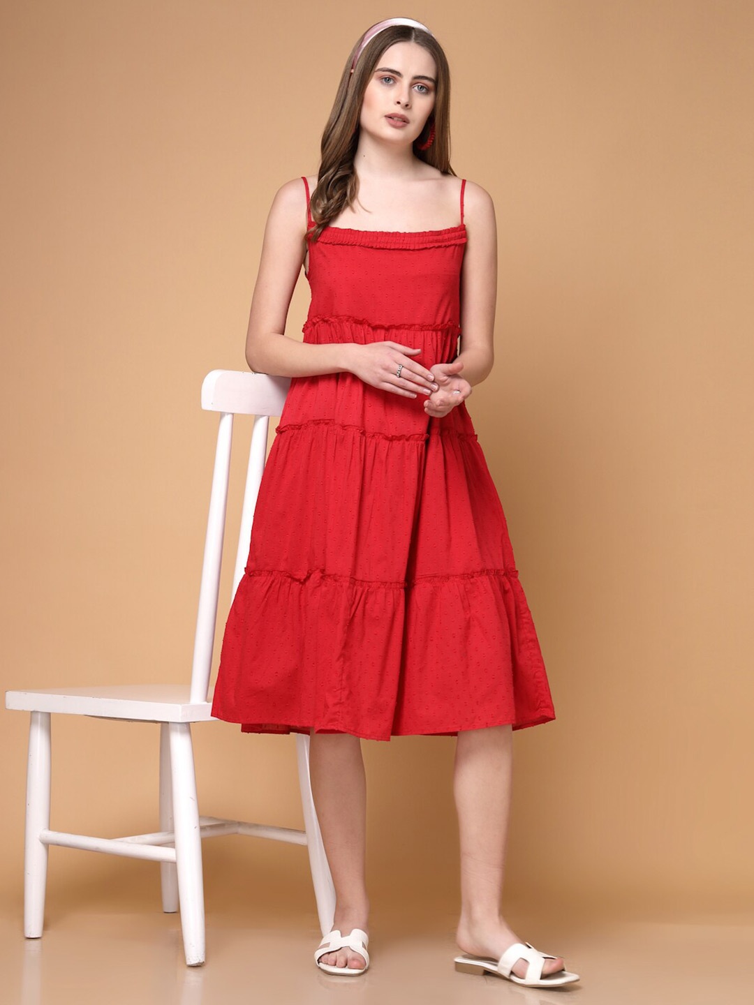 

Freehand by The Indian Garage Co Empire Midi Dress, Burgundy