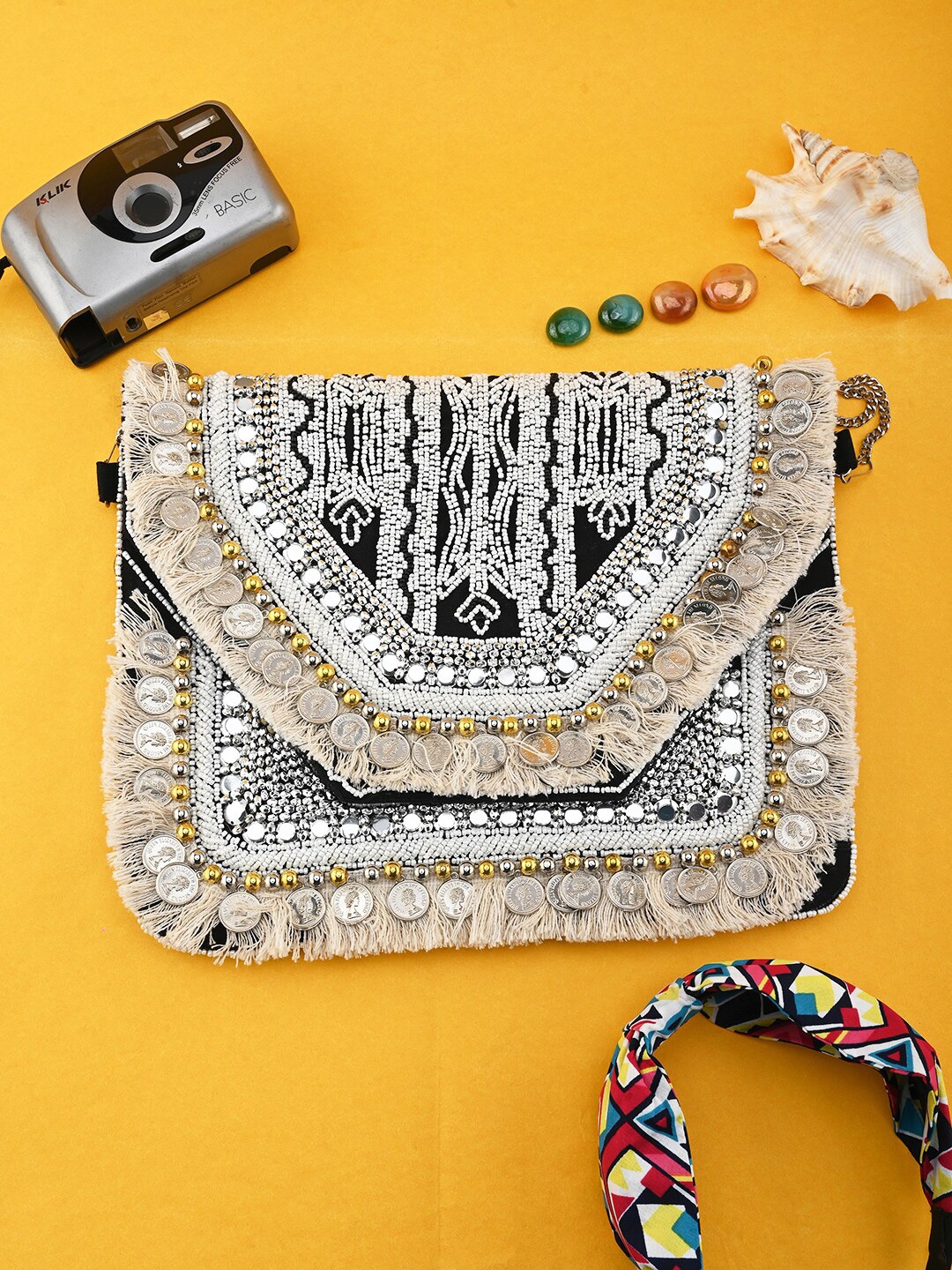 

Sangria Embellished Foldover Clutches, Off white