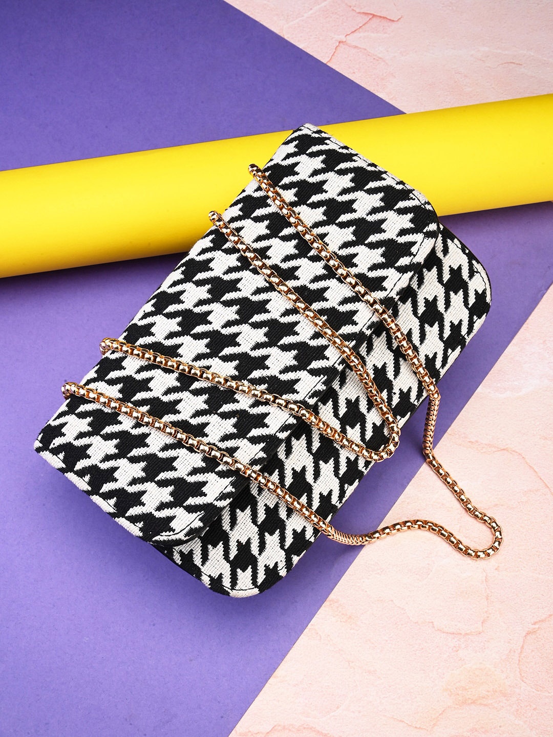 

Sangria Abstract Printed Structured Sling Bag, Black