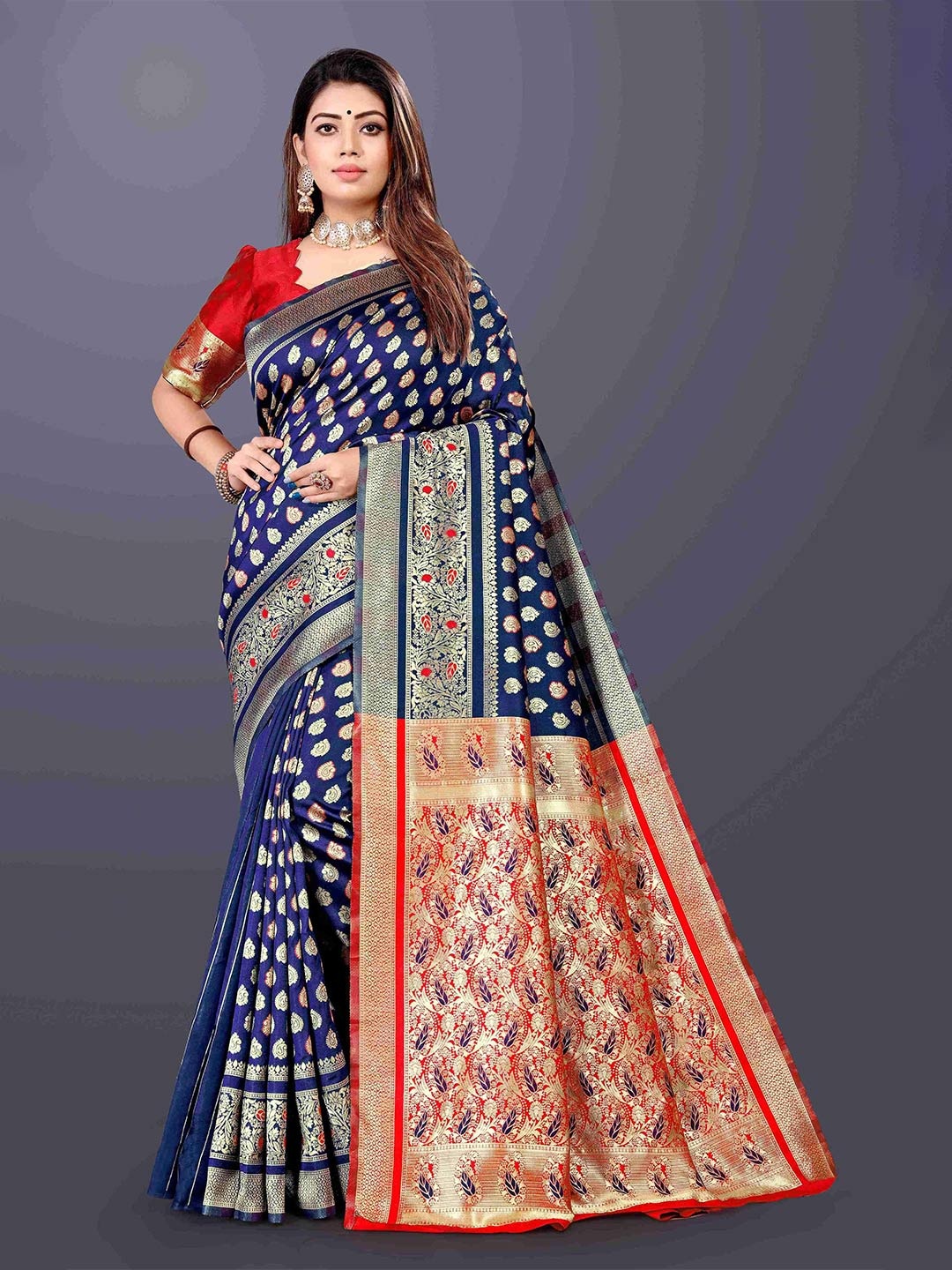 

BAESD Woven Design Floral Zari Banarasi Saree, Blue