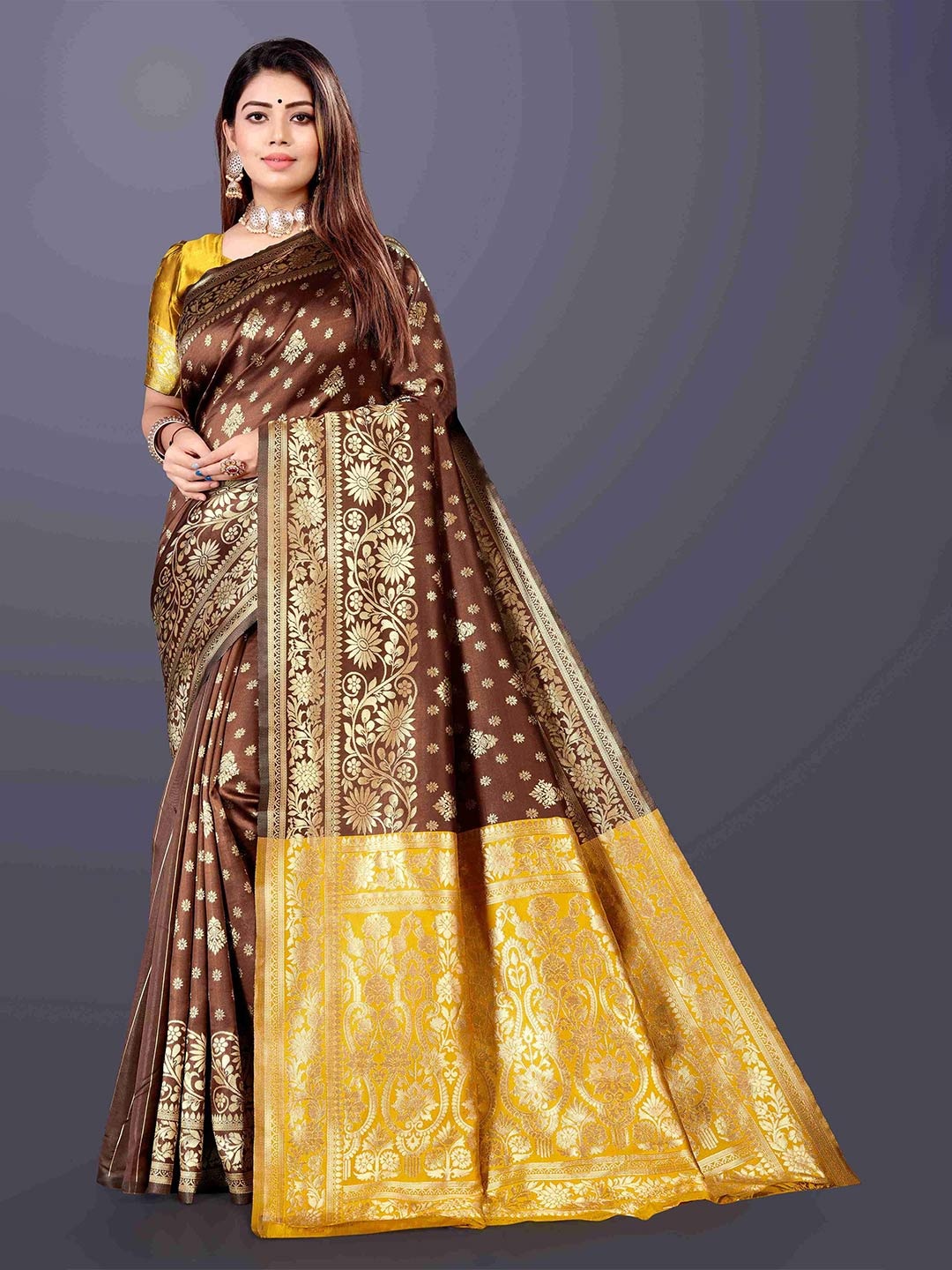 

BAESD Woven Design Floral Zari Banarasi Saree, Brown