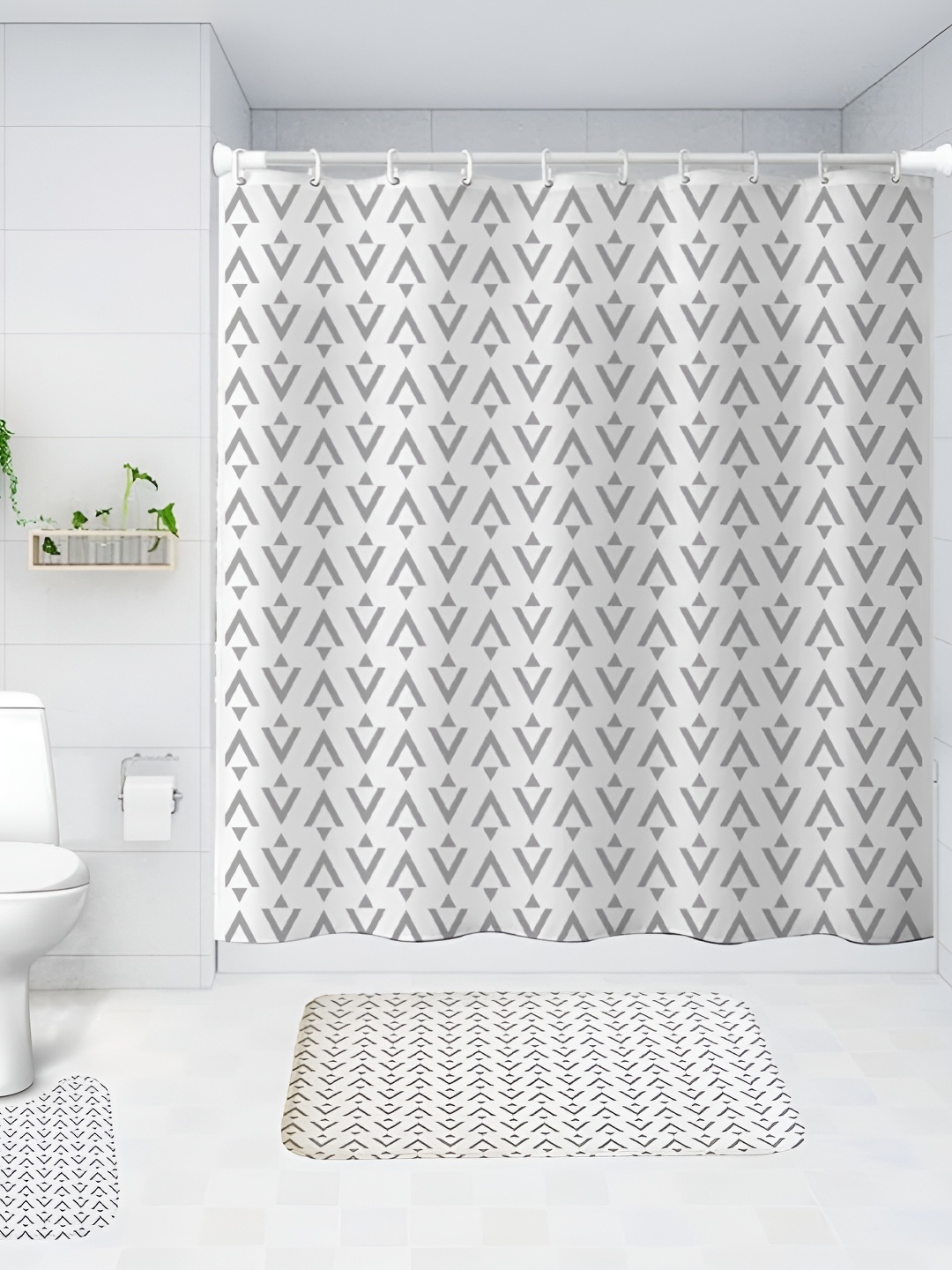 

UMAI White 3 Pieces Shower Curtains With Bath Mats
