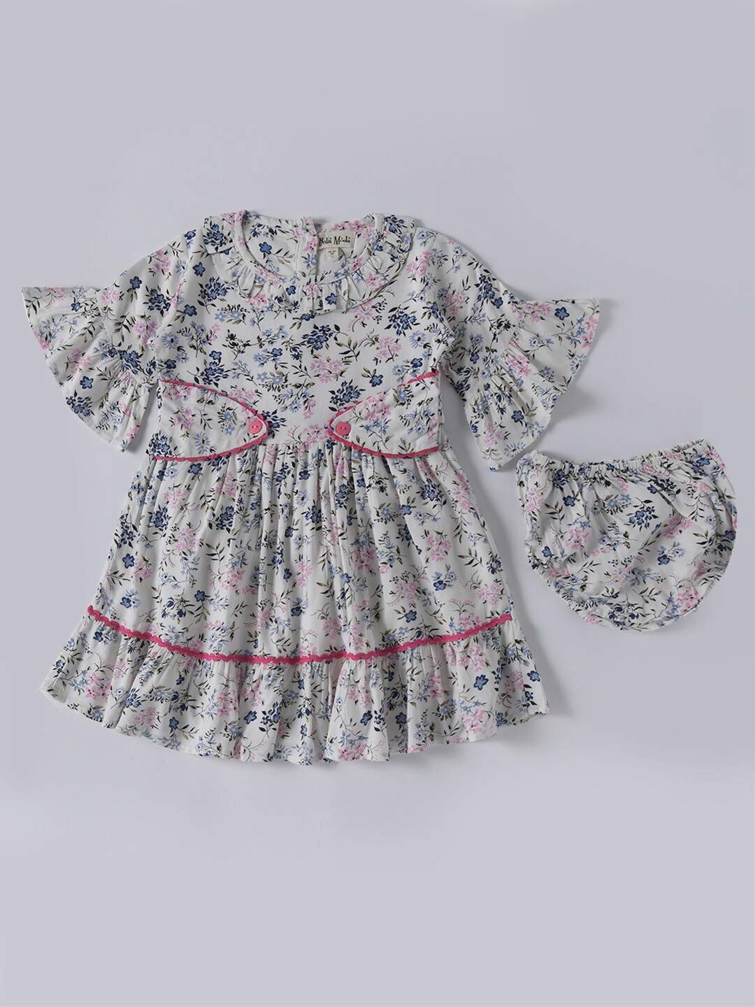 

Bella Moda Floral Print Bell Sleeve A-Line Dress, White