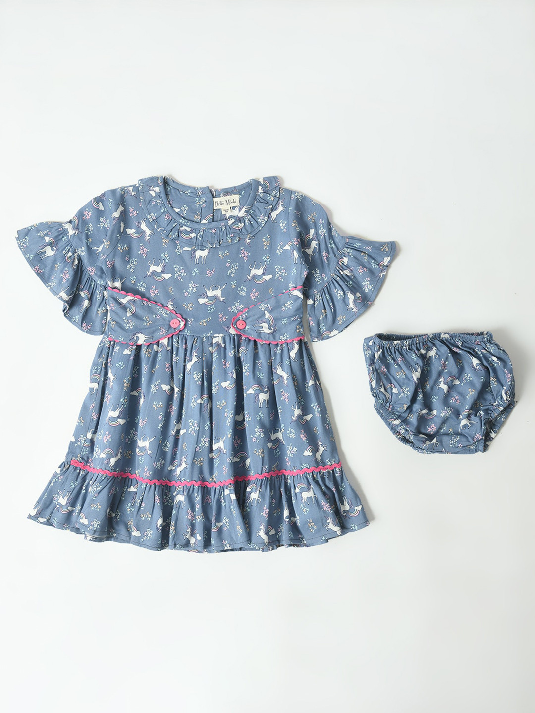 

Bella Moda Floral Print Bell Sleeve A-Line Dress, Blue