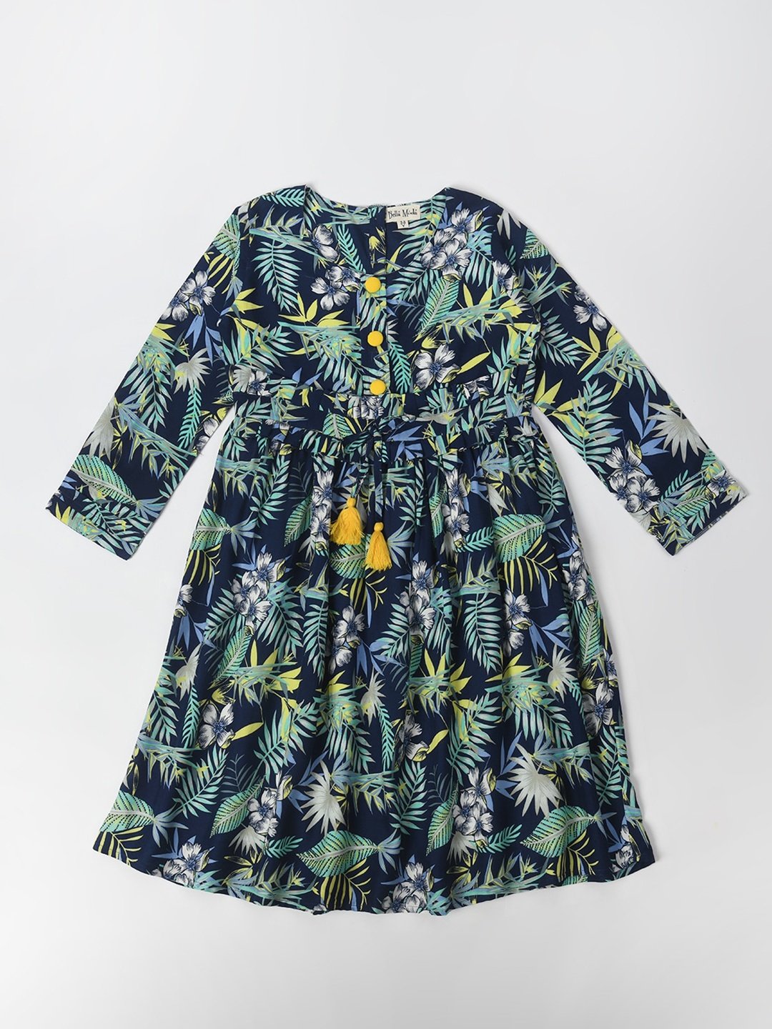 

Bella Moda Floral Print Tie-Up Neck Fit & Flare Dress, Navy blue