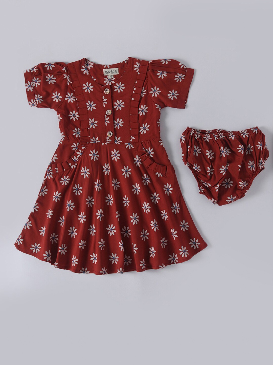 

Bella Moda Floral Print Puff Sleeve Fit & Flare Dress, Maroon