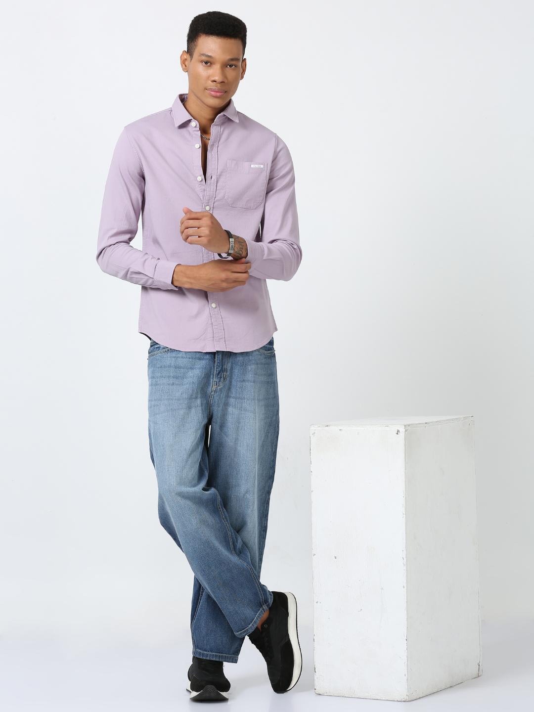 

FLY 69 Men Premium Slim Fit Opaque Casual Shirt, Purple