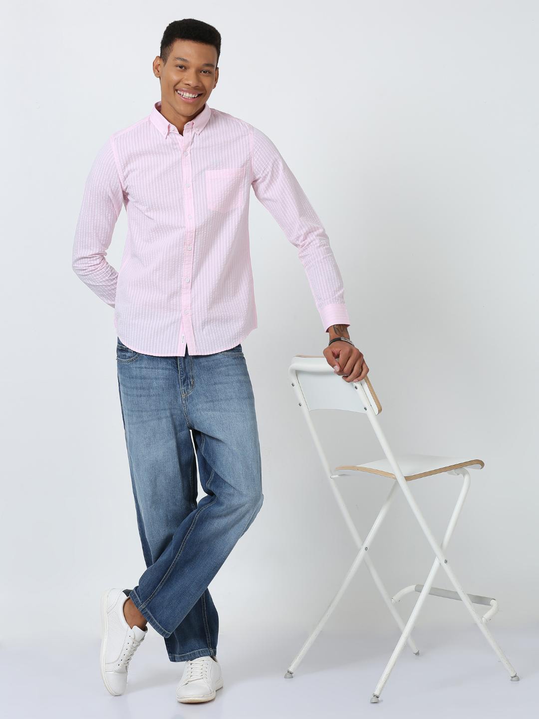 

FLY 69 Men Premium Slim Fit Opaque Casual Shirt, Pink