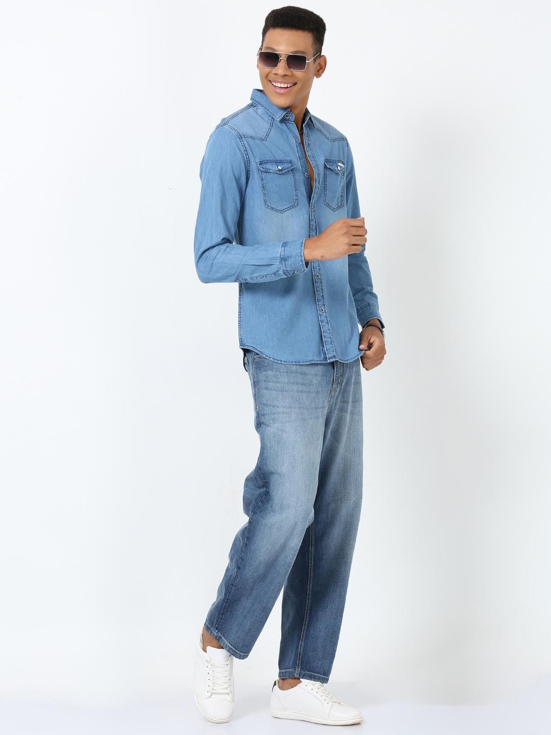 

FLY 69 Men Premium Slim Fit Opaque Casual Shirt, Blue