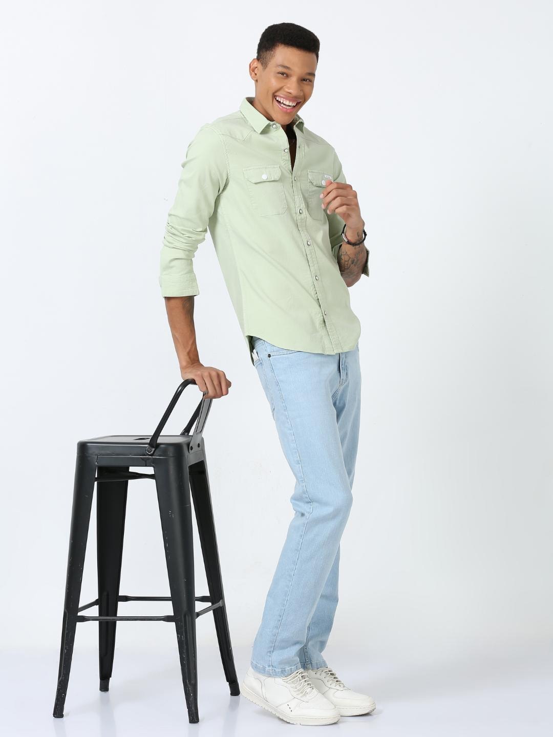 

FLY 69 Men Premium Slim Fit Opaque Casual Shirt, Green