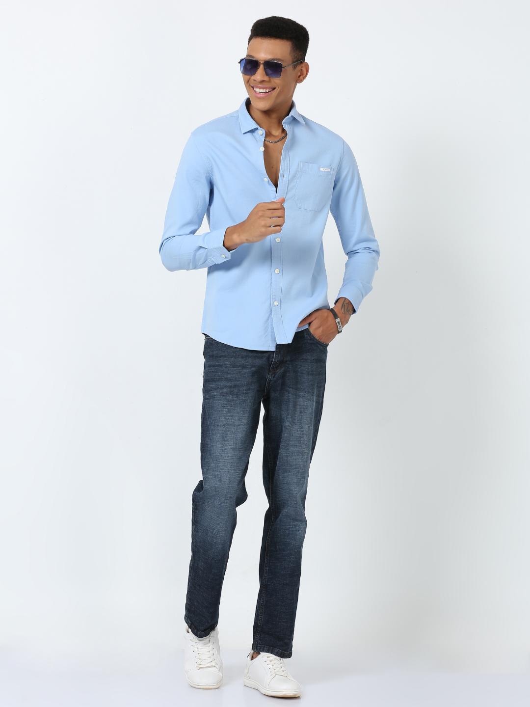 

FLY 69 Men Premium Slim Fit Opaque Casual Shirt, Blue