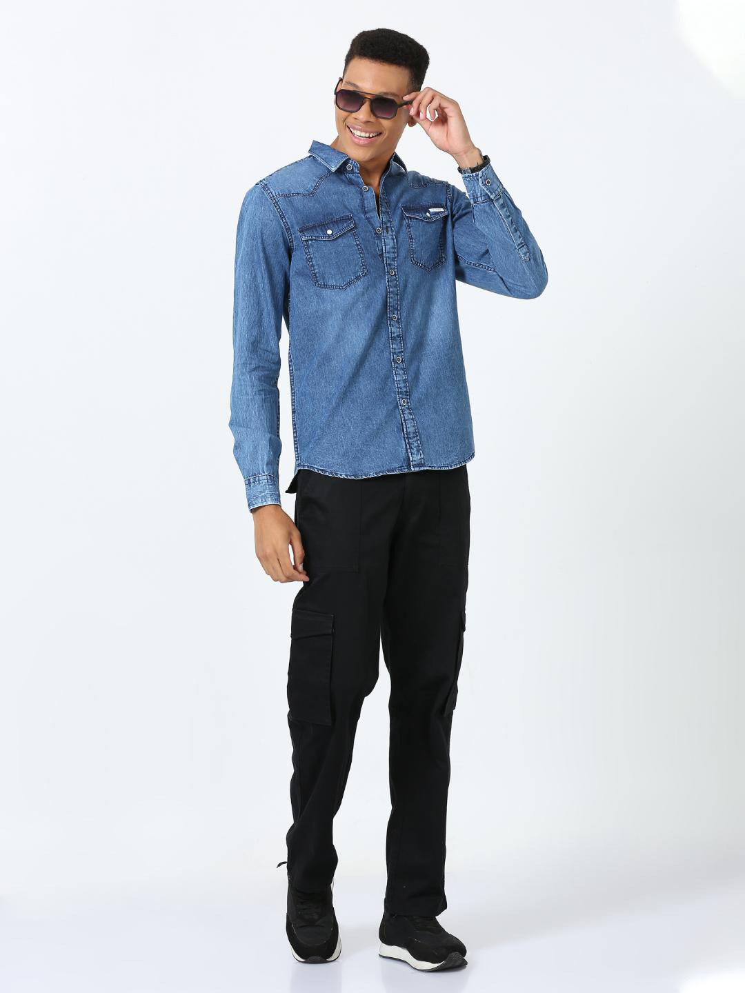 

FLY 69 Men Premium Slim Fit Faded Opaque Faded Casual Shirt, Blue