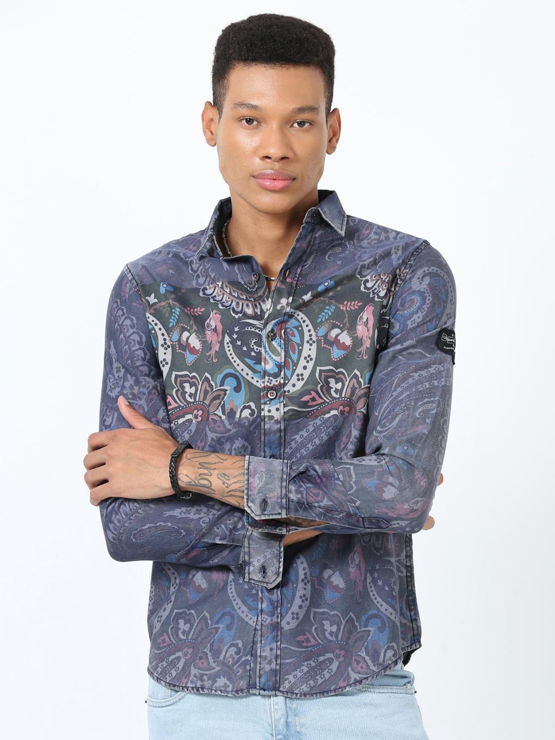 

FLY 69 Men Premium Slim Fit Opaque Printed Casual Shirt, Blue