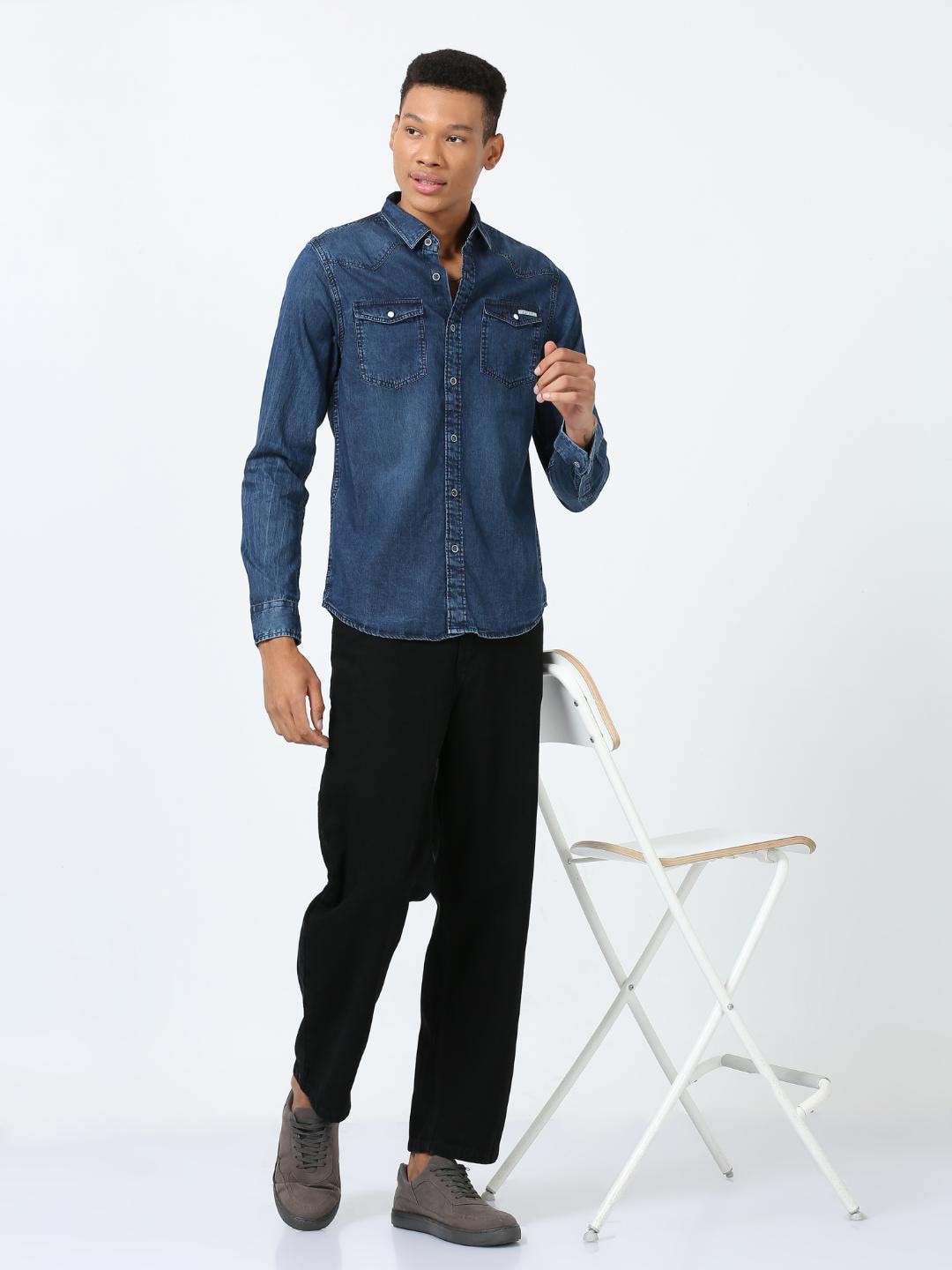 

FLY 69 Men Premium Slim Fit Opaque Casual Shirt, Blue