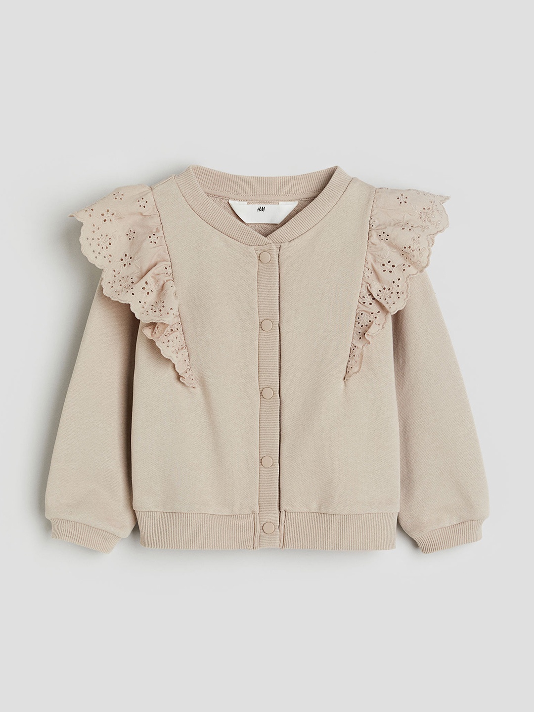 

H&M Girls Frill-Trimmed Sweatshirt Cardigan, Beige