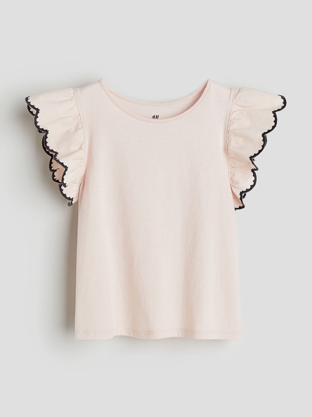 

H&M Girls Cotton Jersey Top With Broderie Anglaise, Pink