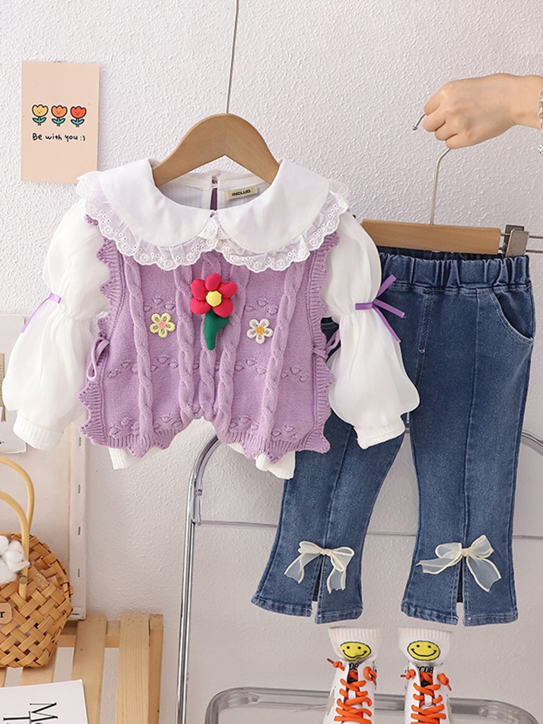 

INCLUD Girls Self Designed Top with Trousers, Purple
