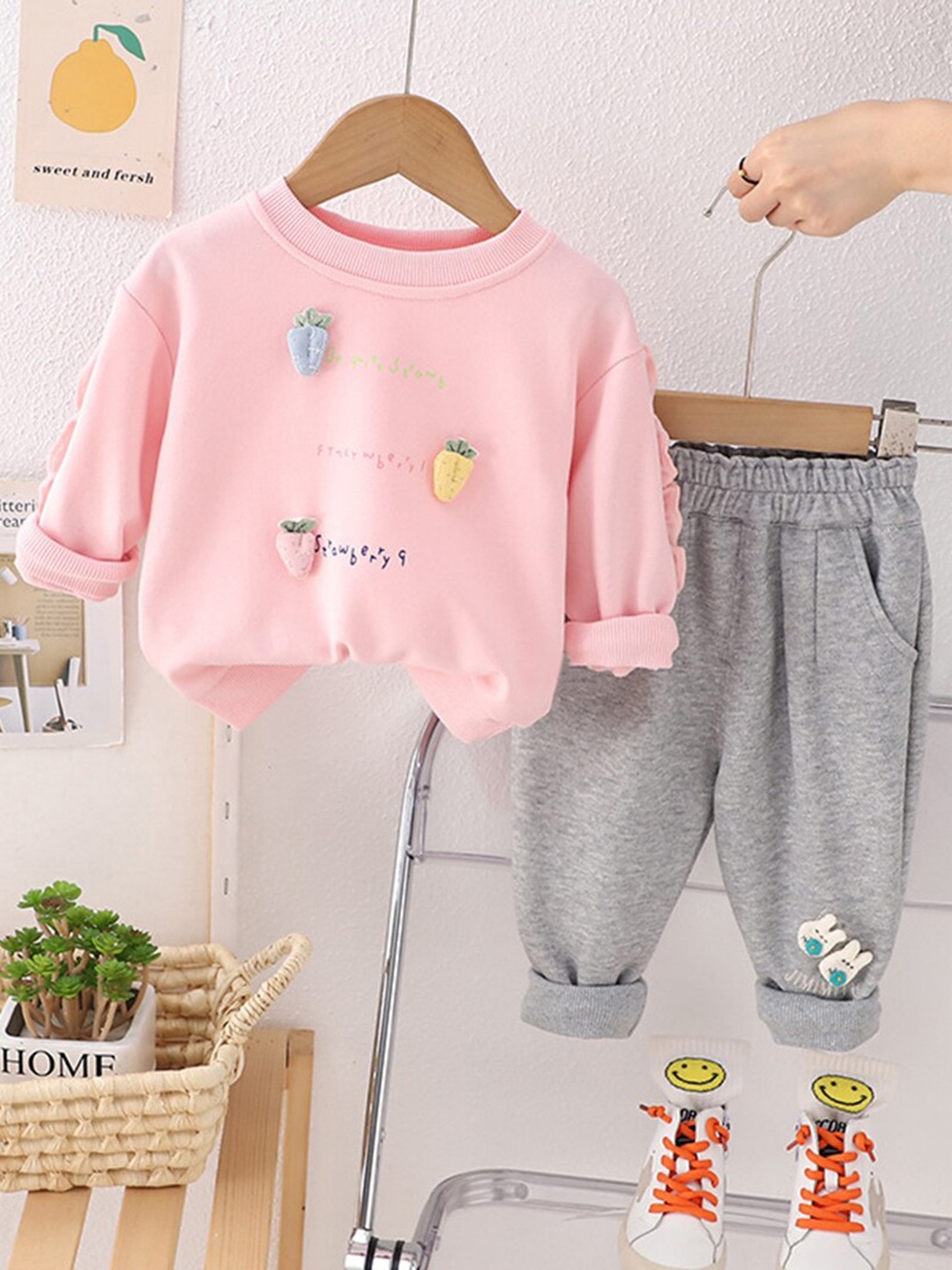 

INCLUD Girls Embellished Sweater with Joggers, Pink
