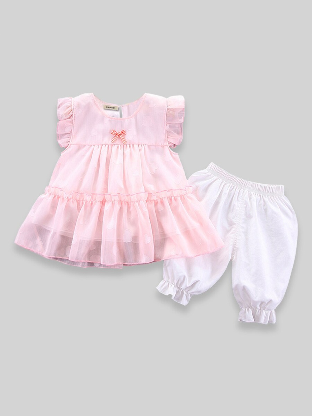 

INCLUD Girls Tiered Top with Shorts, Pink