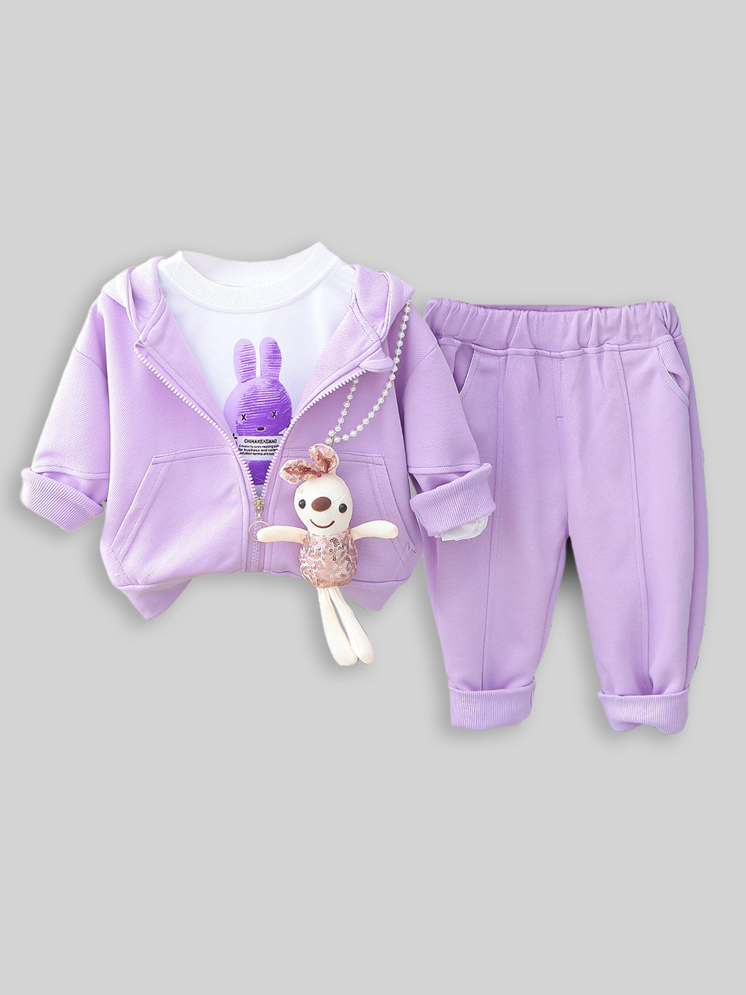 

INCLUD Girls Printed T-shirt with Trousers, Purple