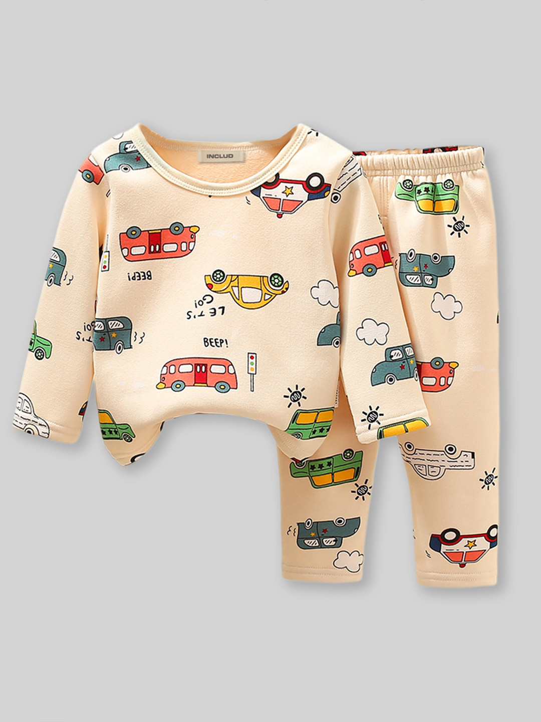 

INCLUD Girls Printed Top with Trousers, Beige