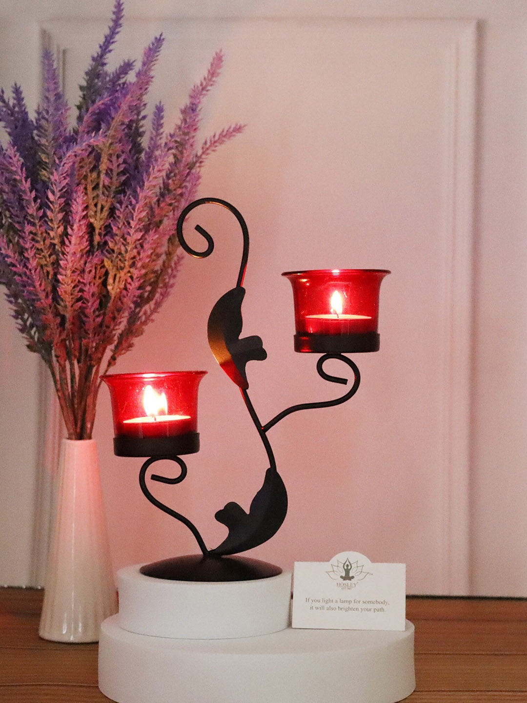 

HOSLEY Red & Black Metal Tealight Candle Holder