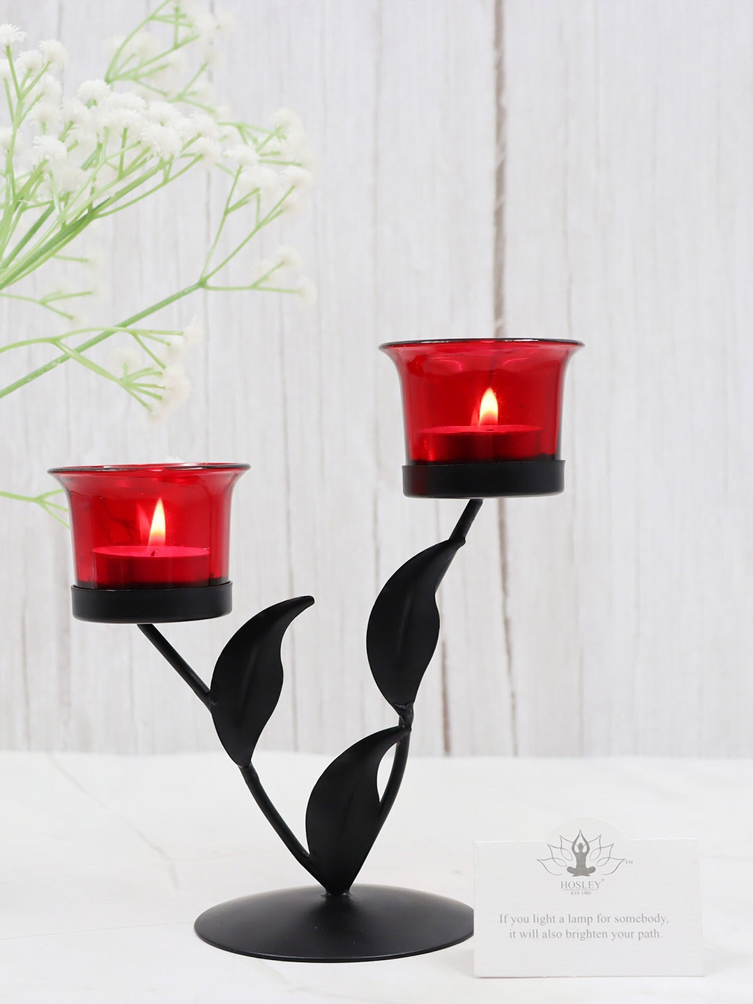 

HOSLEY Red & Black 2 Pieces Metal Candle Holders