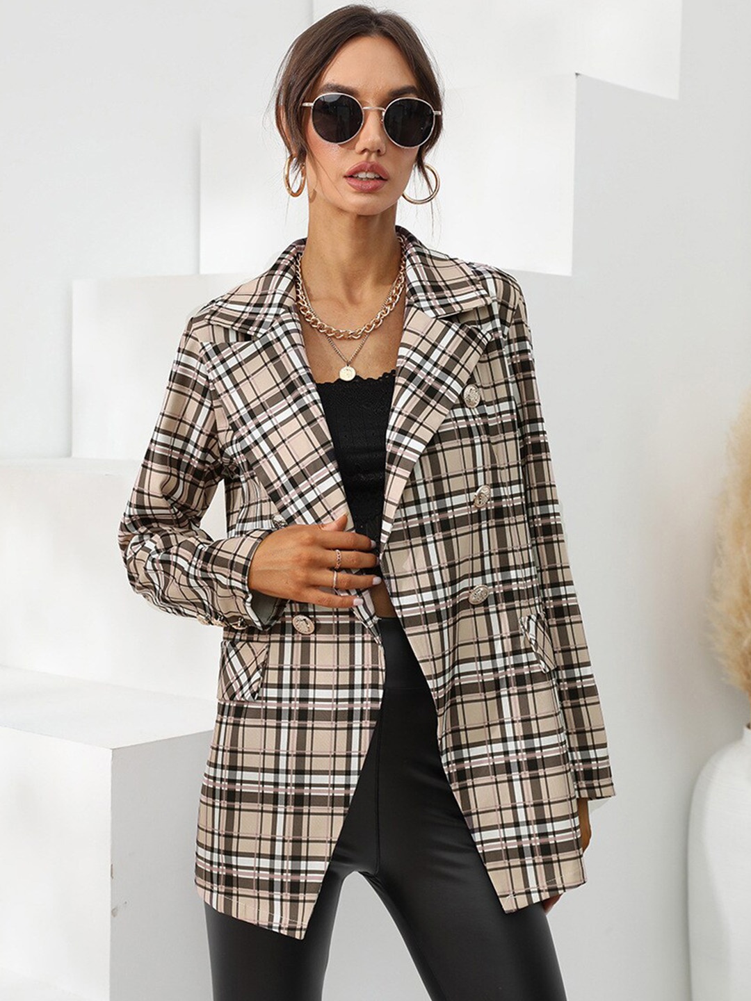 

StyleCast Women Checked Open Front Jacket, Multi