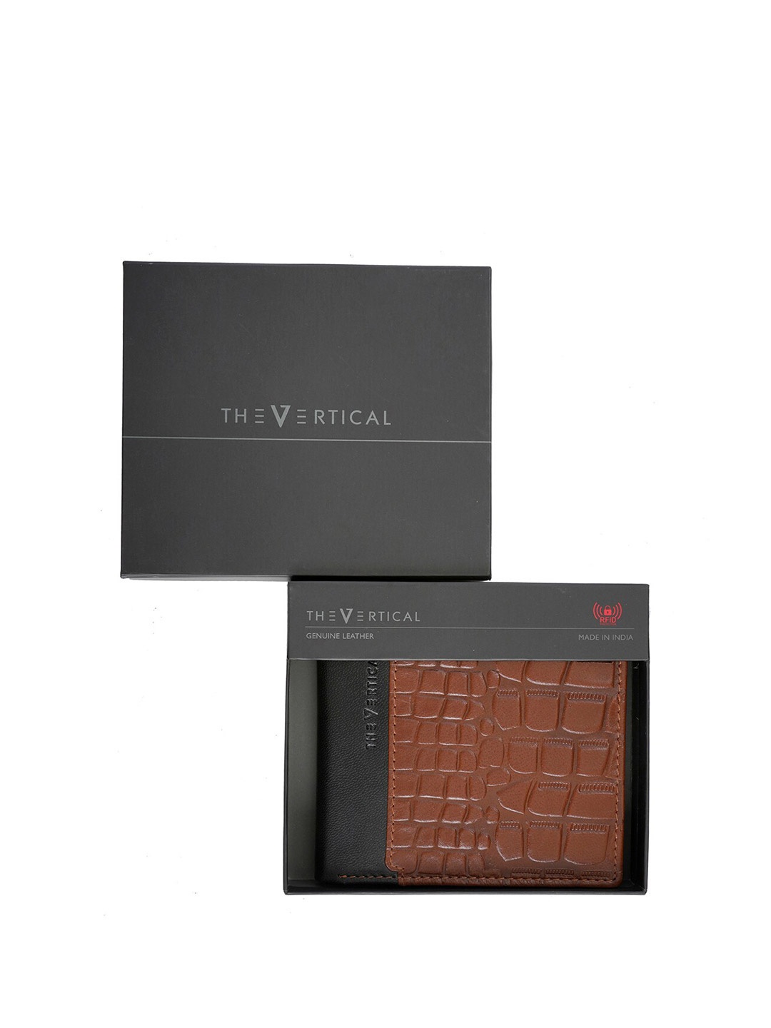 

THe VerTicaL Men Textured Leather Two Fold Wallet, Black